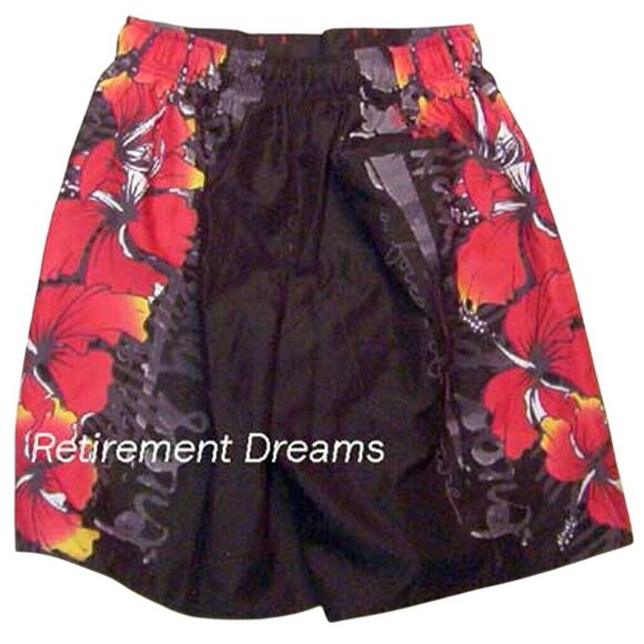 Maui And Sons Size L Mens Swim Trunks Hibiscus Floral Black Red White NEW - Picture 2 of 4